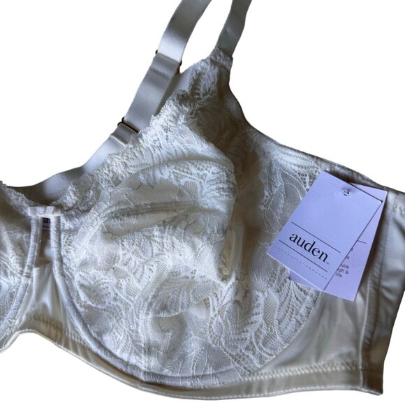 Unlined Full Coverage Underwire Bra 46DD Adjustable Straps Lace White Auden - Picture 10 of 16